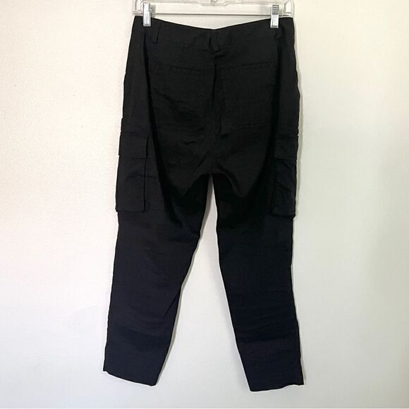Theory Rich Black Linen Blend Tapered Cargo Style Cropped Pants - Picture 11 of 14